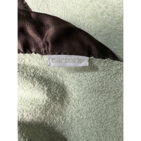 Vtg Carters Green Monkey Baby Blanket Security Lovey Going Bananas Brown Satin - Picture 5 of 6